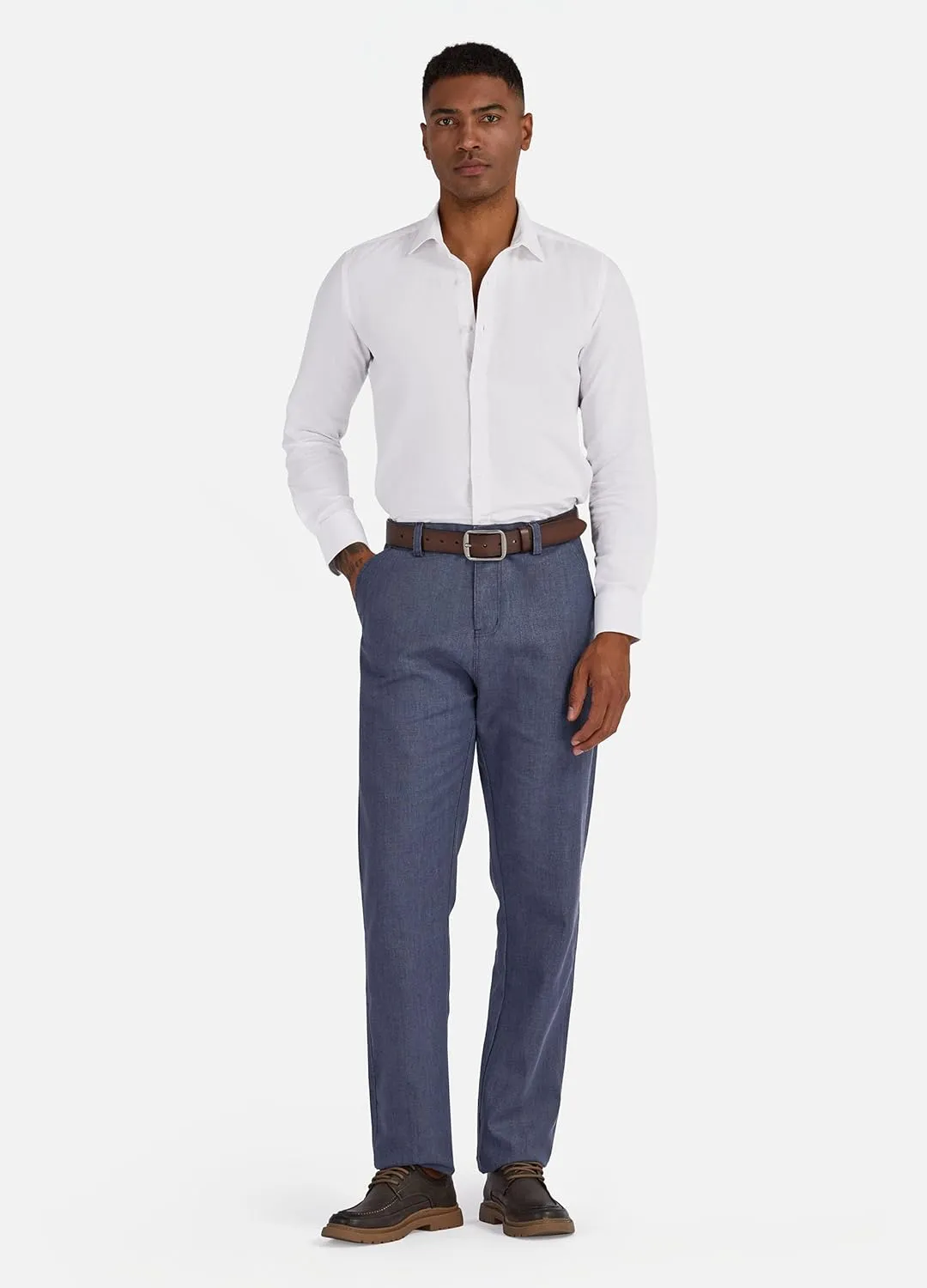 Men's Linen Cotton Flat Front Regular Fit Dress Pants Solid Lightweight Trousers