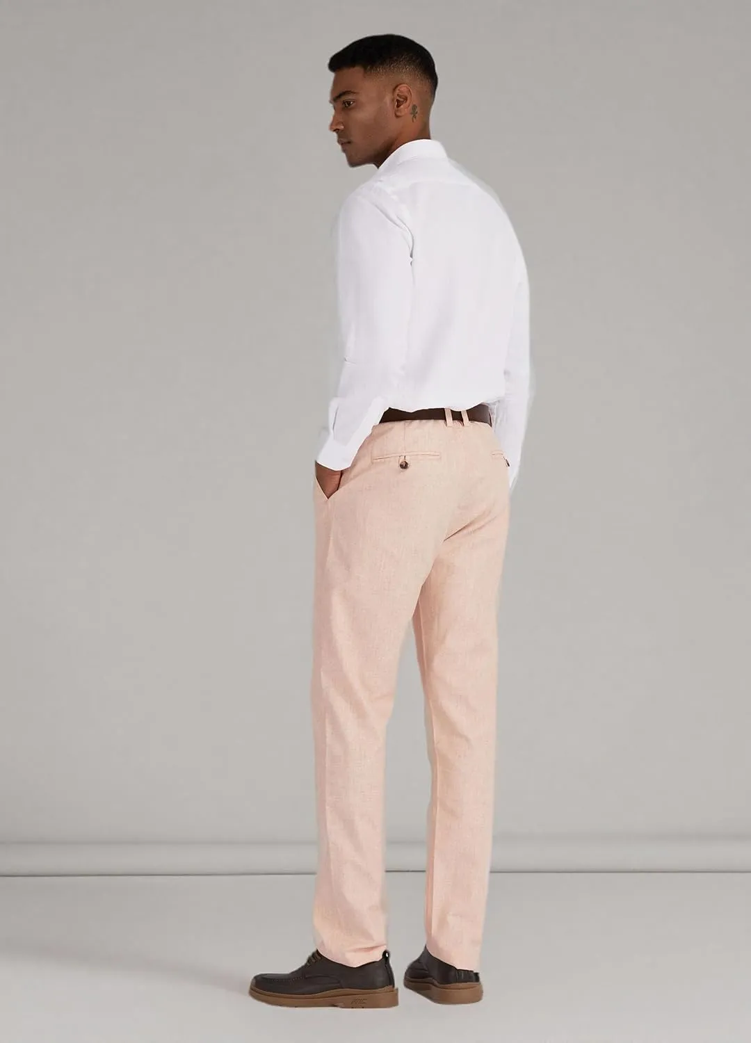 Men's Linen Cotton Flat Front Regular Fit Dress Pants Solid Lightweight Trousers