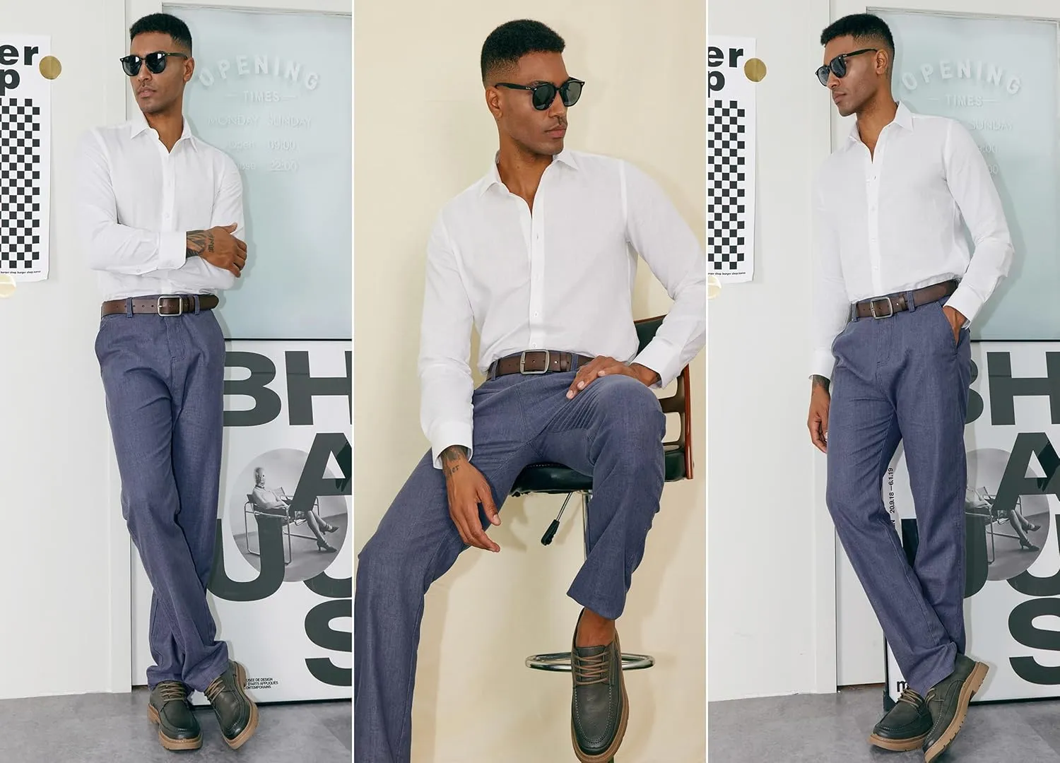 Men's Linen Cotton Flat Front Regular Fit Dress Pants Solid Lightweight Trousers