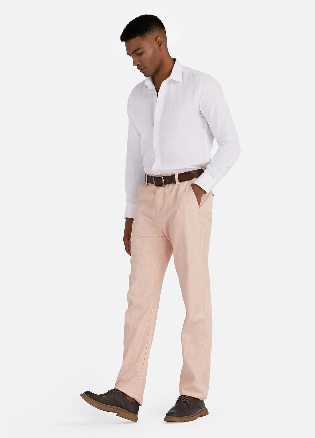 Men's Linen Cotton Flat Front Regular Fit Dress Pants Solid Lightweight Trousers