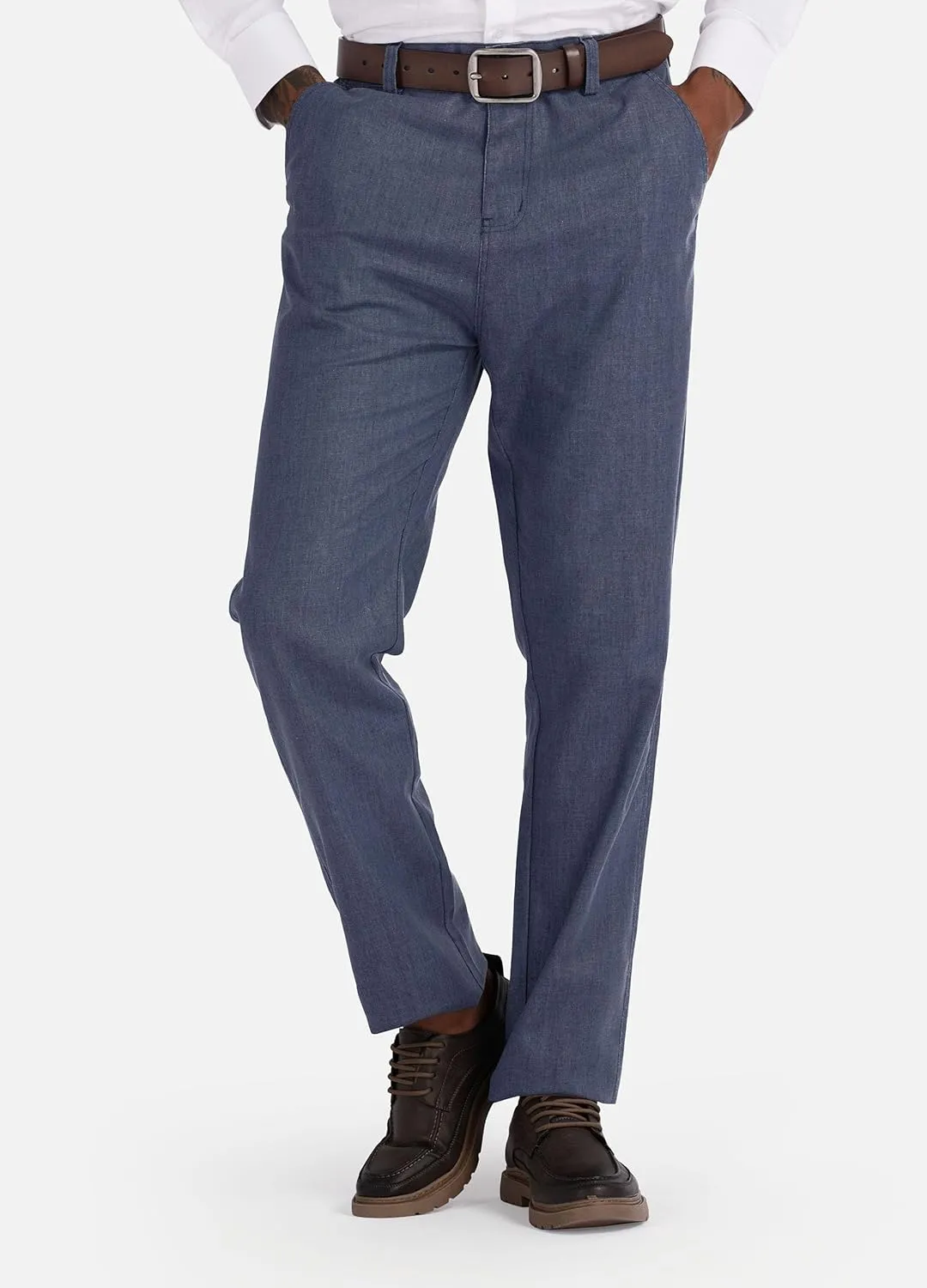 Men's Linen Cotton Flat Front Regular Fit Dress Pants Solid Lightweight Trousers