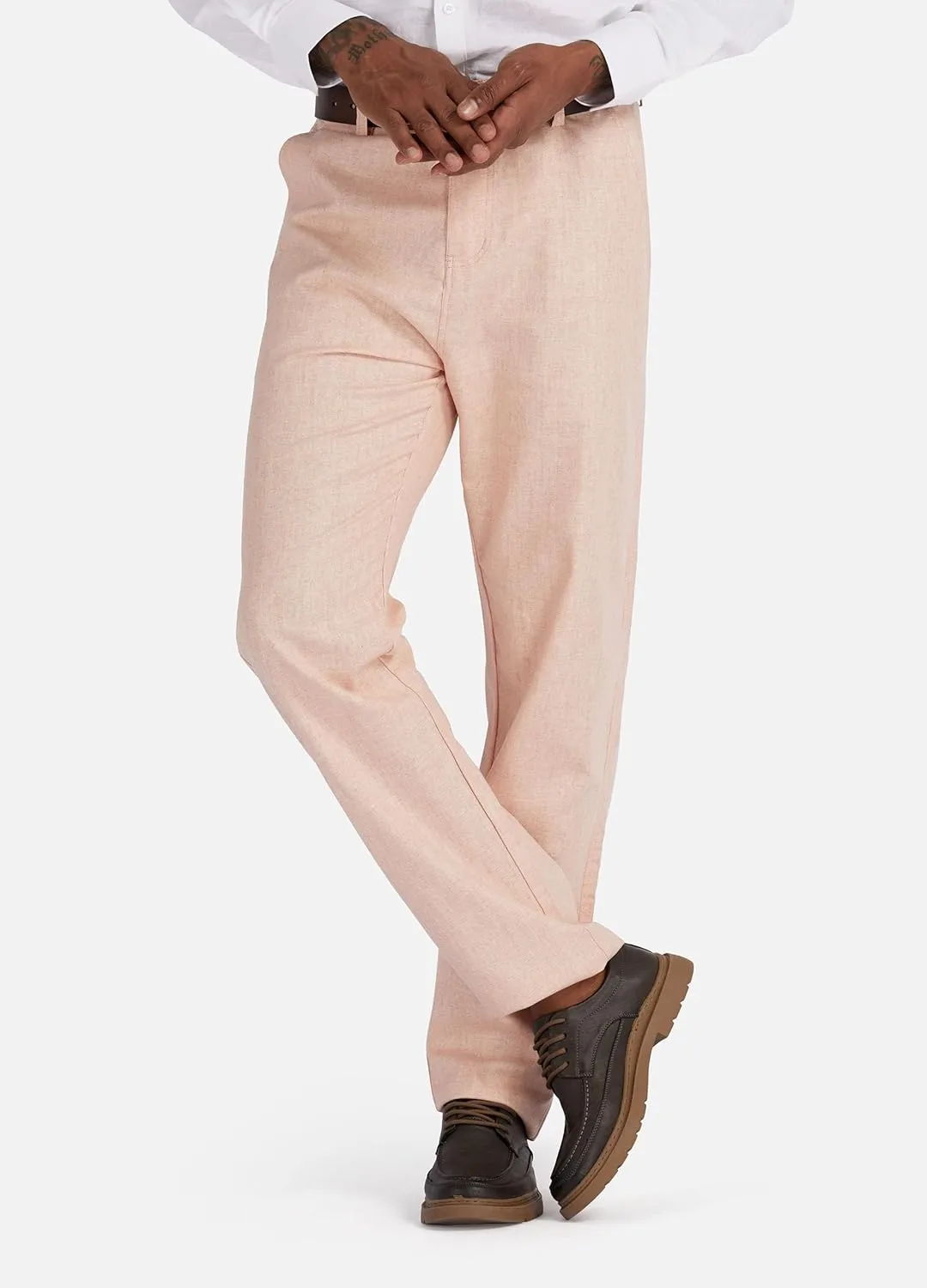 Men's Linen Cotton Flat Front Regular Fit Dress Pants Solid Lightweight Trousers