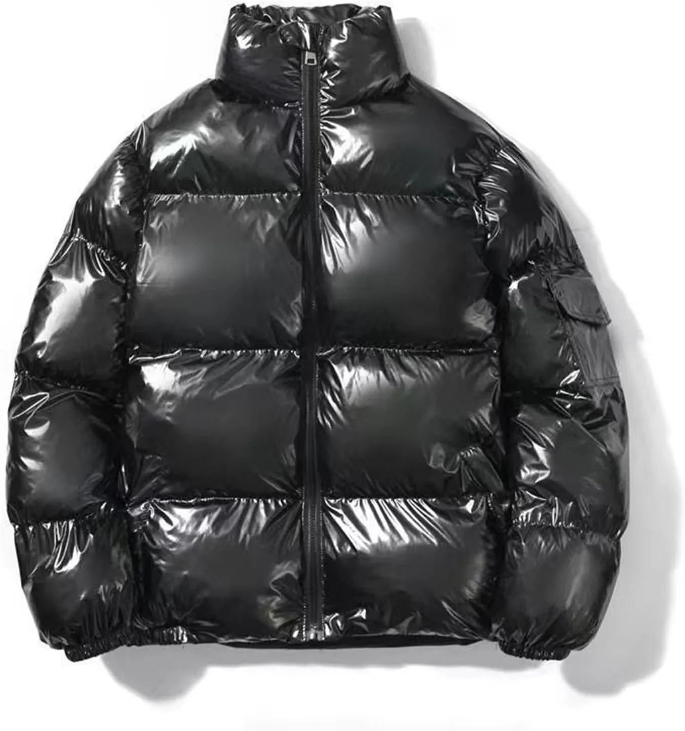 Men's Shiny Winter Jacket Heavyweight Puffer Jackets Casual Coat for Men Full Zip Windproof Stand Collar Down Jacket