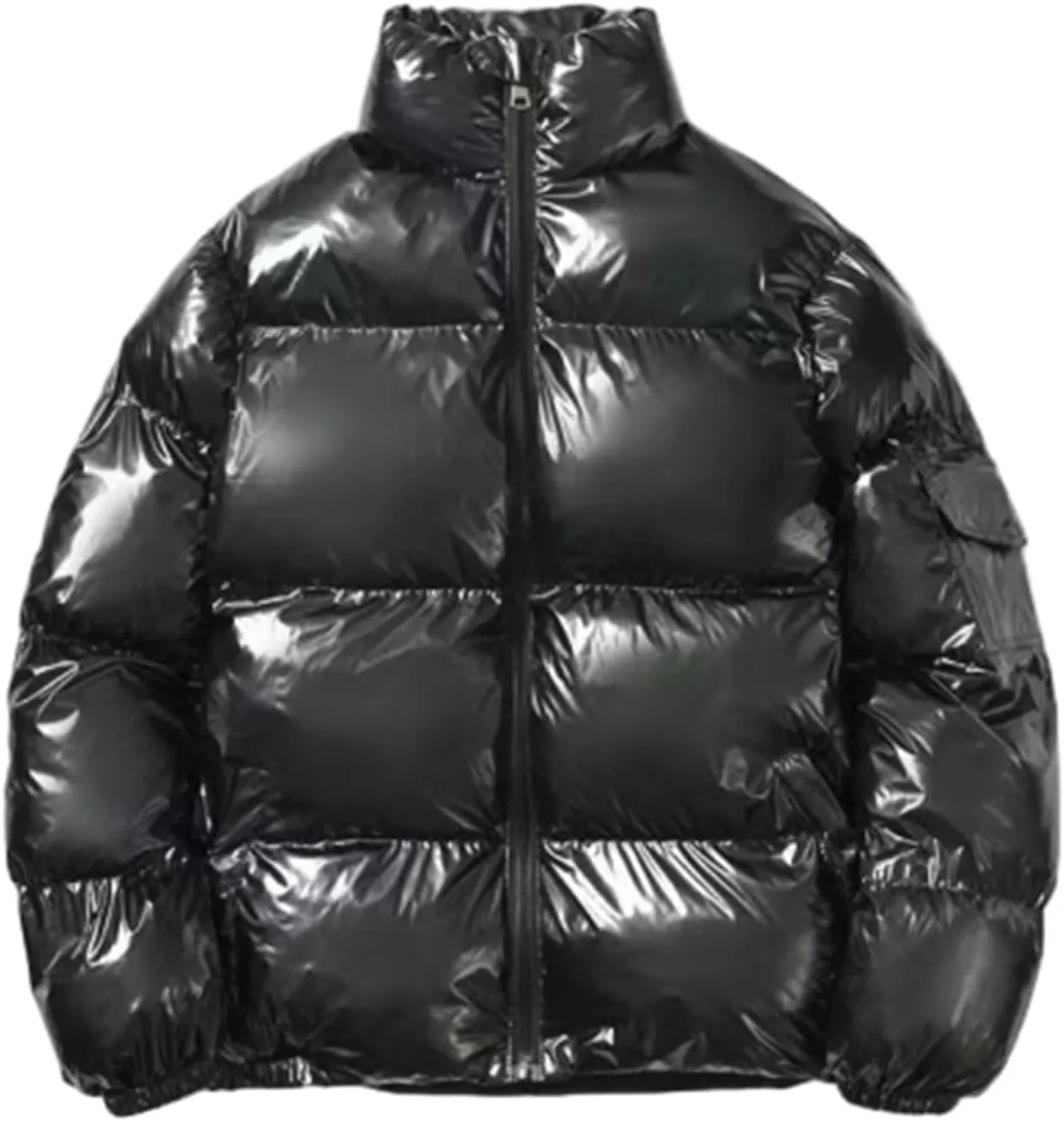 Men's Shiny Winter Jacket Heavyweight Puffer Jackets Casual Coat for Men Full Zip Windproof Stand Collar Down Jacket