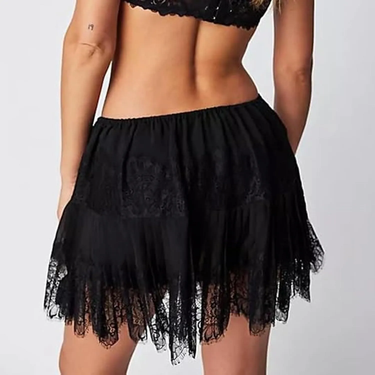 Mini Skirts for Women Trendy Double Ruffle Hem Lightweight Sheer Low Rise Dance Lace Patchwork Short Skirts Summer