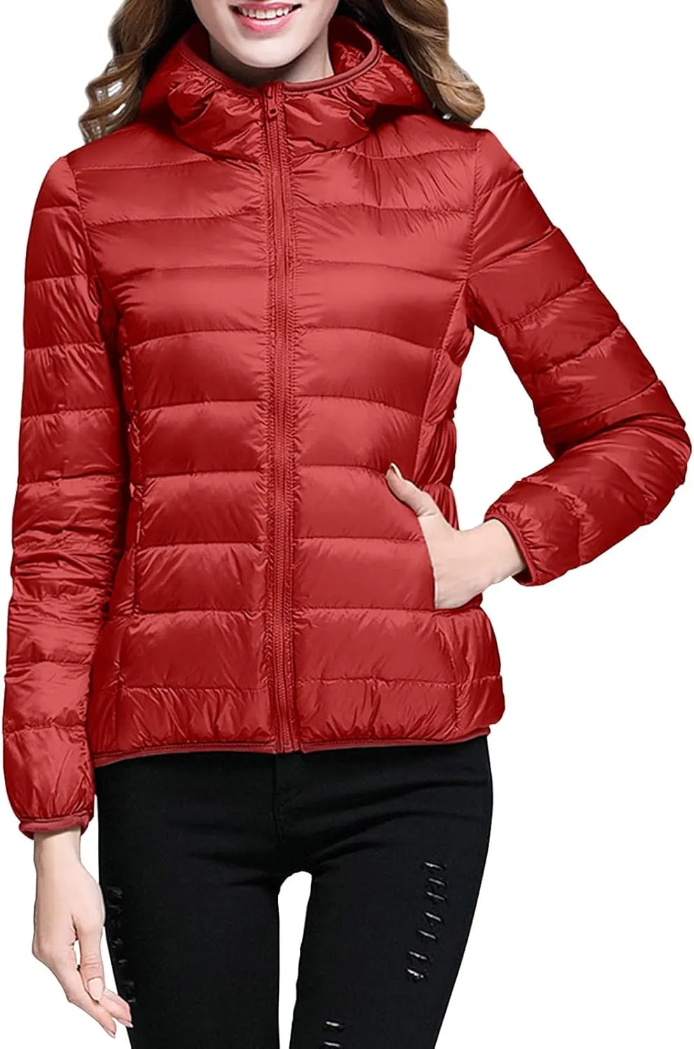 Packable Down Jacket Women Long | Crop Lightweight Full Zip Puffer Jackets Casual Warm Stand Collar Quilted Winter Coat