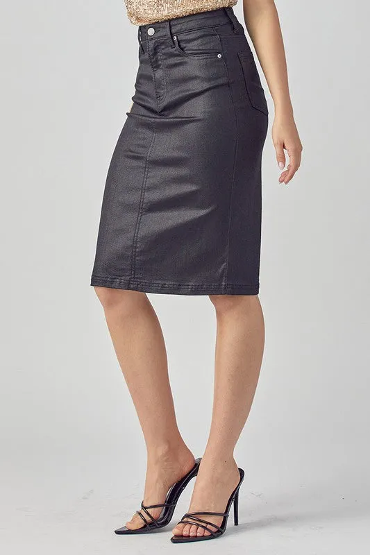 Risen Jeans Denim Pencil Skirt - Coated Black