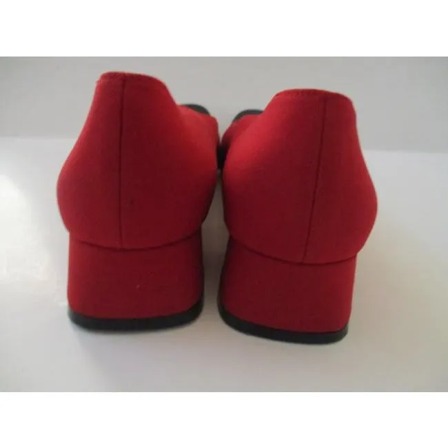 Salvatore Ferragamo Red Boutique Black Toe Square Toe Embossed Logo Flats Size Us