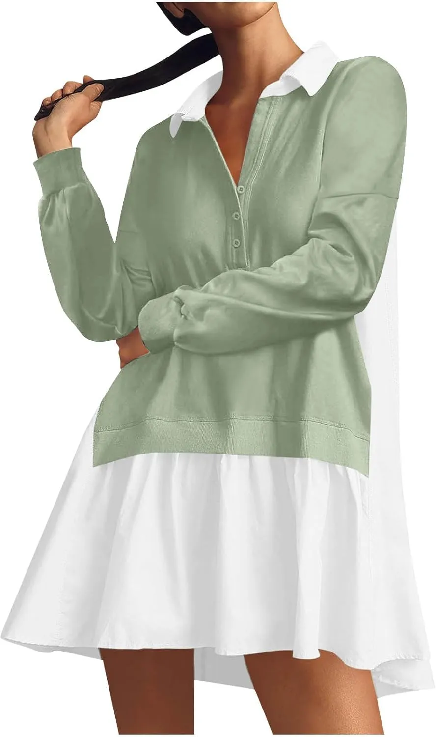 Solid Color Dresses for Women 2025 Maxi V-Neck Long Sleeve T Shirt Dress Sundresses Casual Loose Swing Midi Dresses