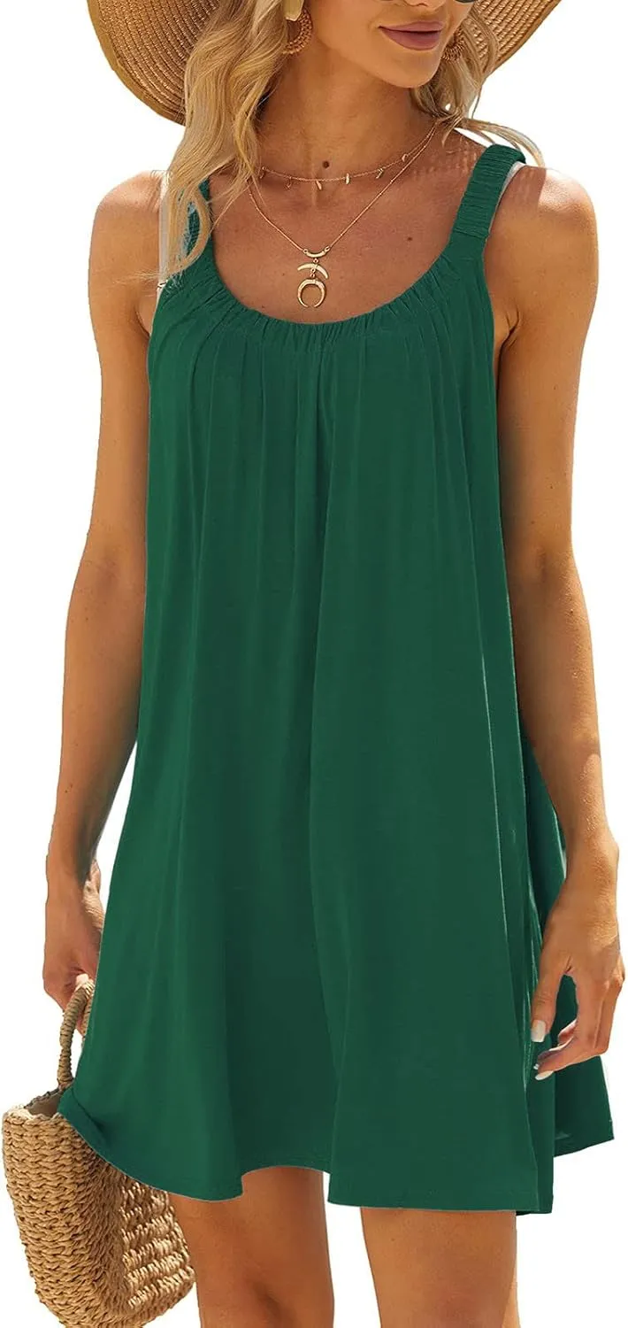 Summer Dresses for Women Casual Sleeveless Fashion Solid Color Dress Loose Round Neck Pleated Vacation Sundress