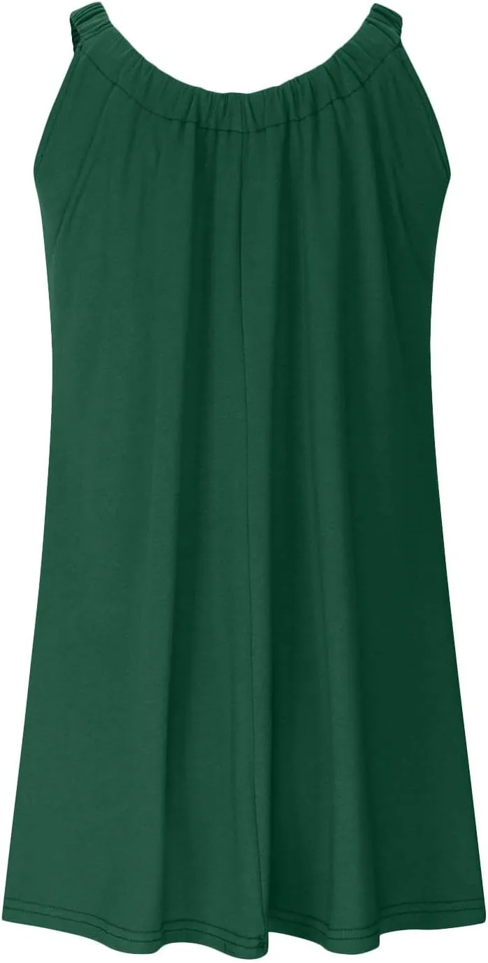 Summer Dresses for Women Casual Sleeveless Fashion Solid Color Dress Loose Round Neck Pleated Vacation Sundress