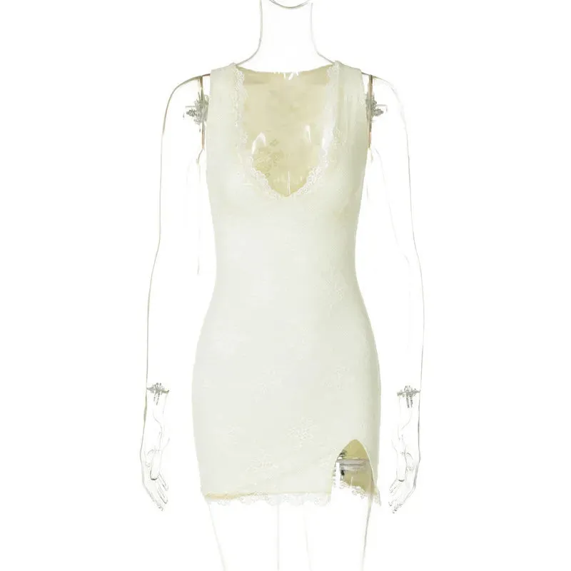 Tailored Mini Dress with Luxe Lace Hem for Nightclubbing