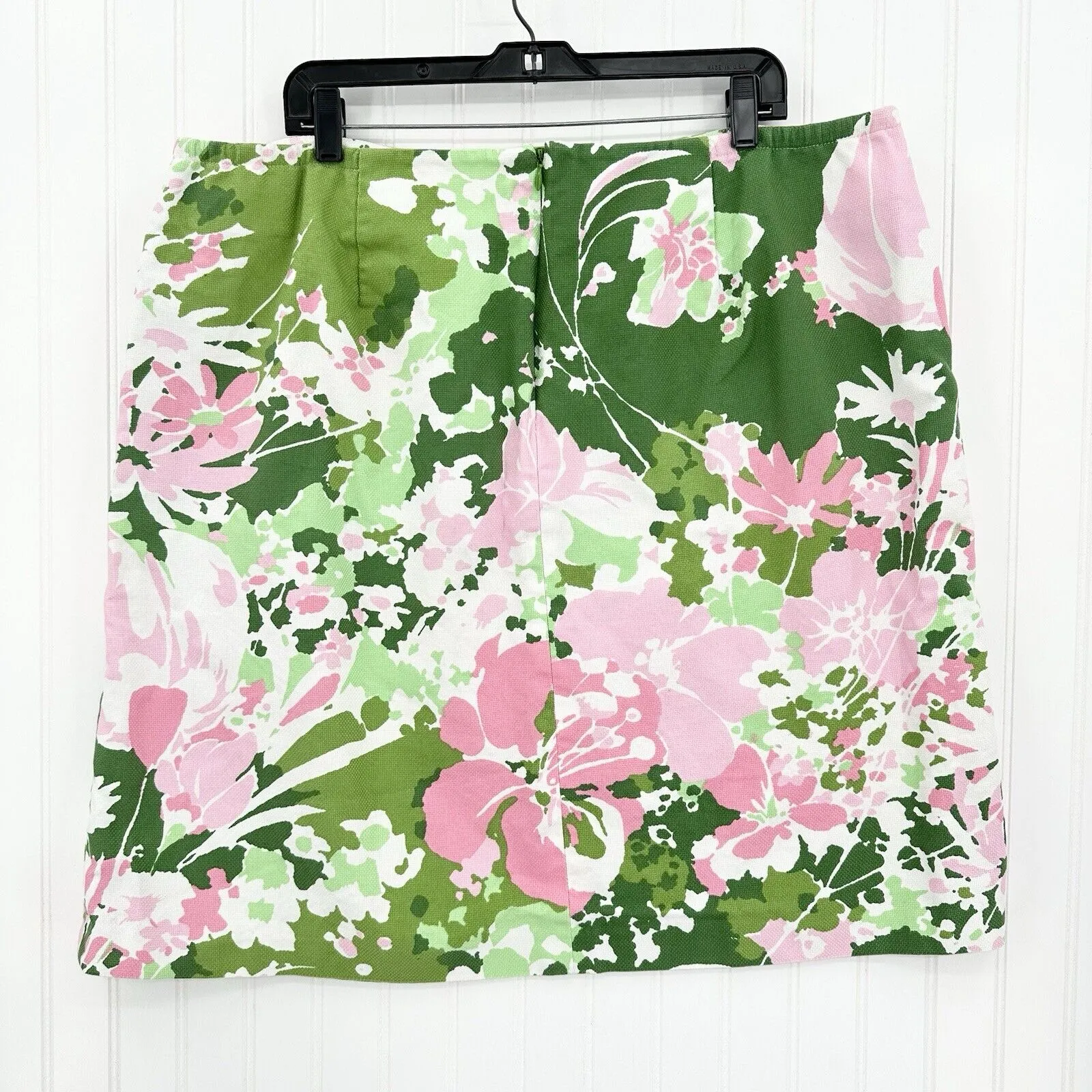 Talbots Skirt Womens 18W Green Pink Floral Lined Career Coastal Woven Cotton