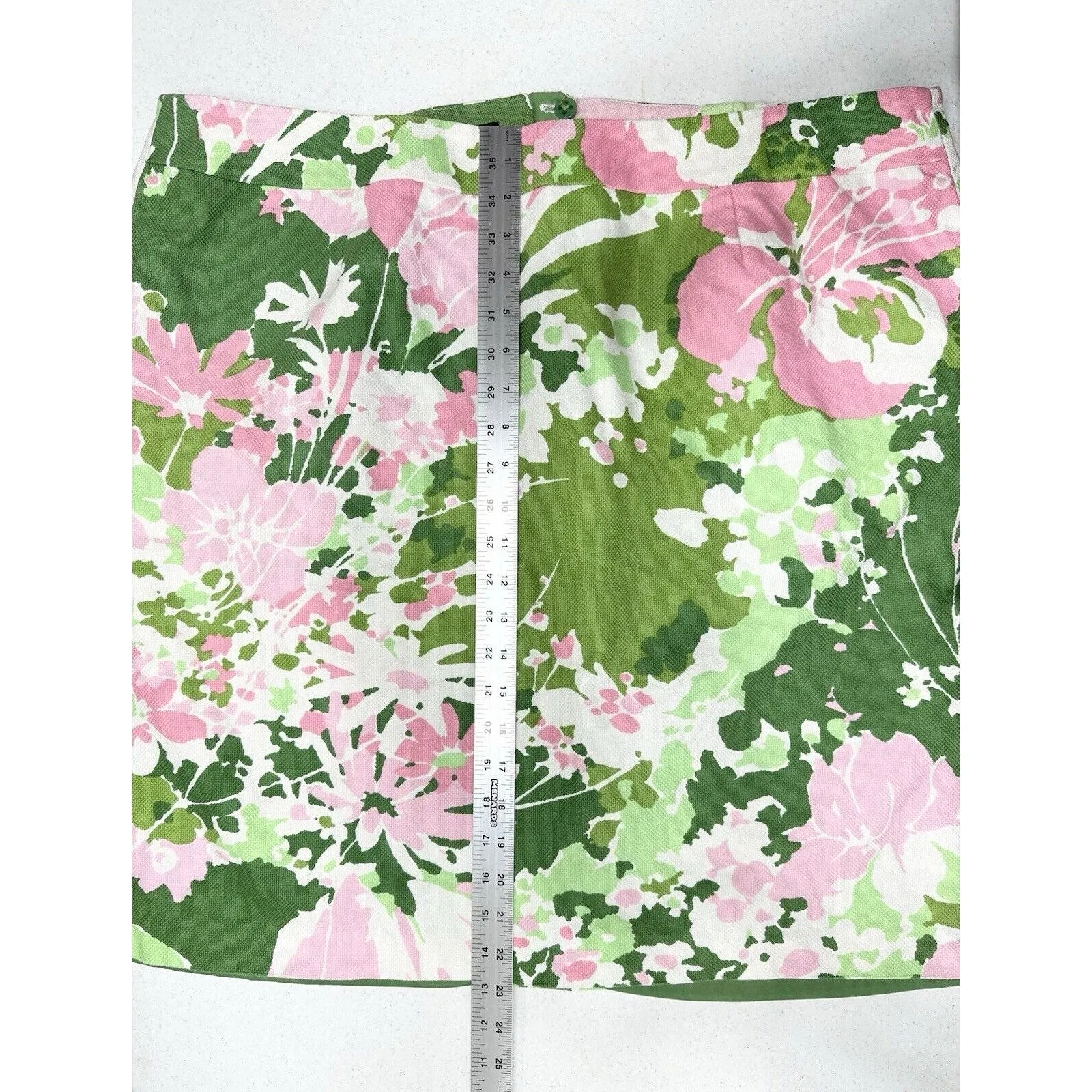 Talbots Skirt Womens 18W Green Pink Floral Lined Career Coastal Woven Cotton