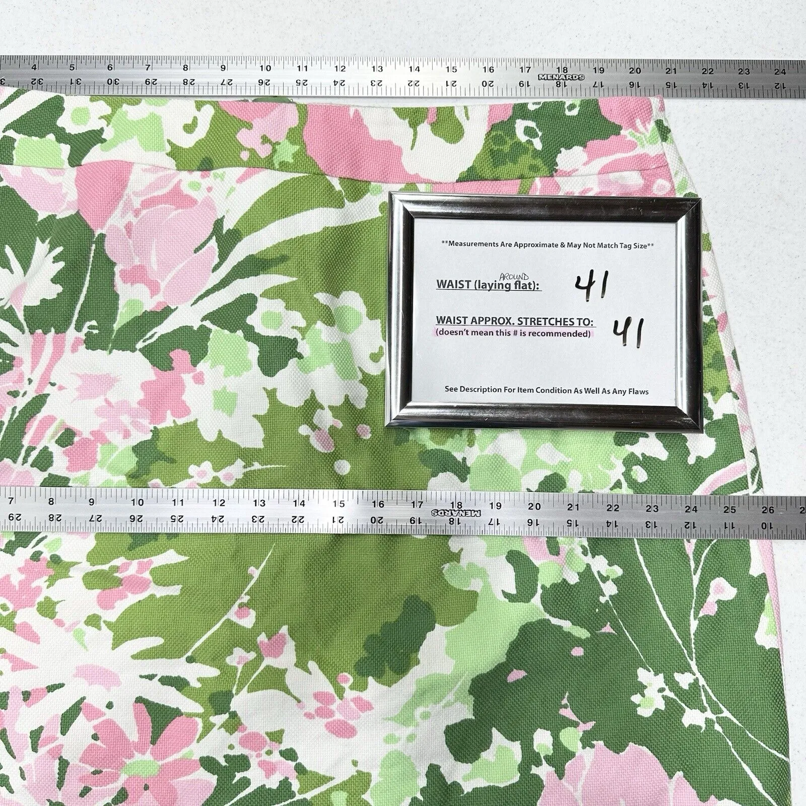 Talbots Skirt Womens 18W Green Pink Floral Lined Career Coastal Woven Cotton