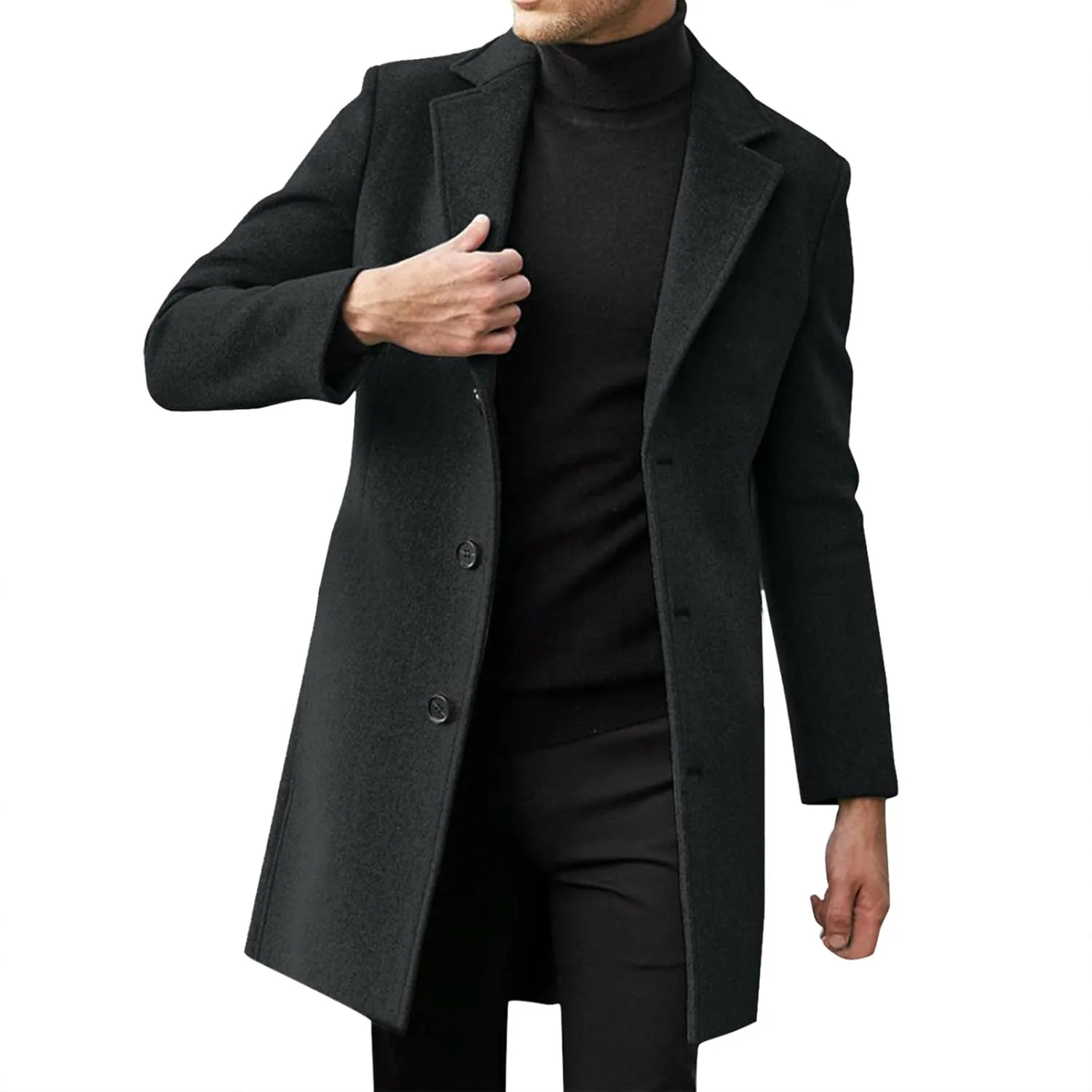 Trench Coat Men Slim Notched Collar Long Jacket Single Breasted Wool Blend Overcoat Fall Winter Warm Pocket Pea Coat (Za1-Dark Gray,X-Large)