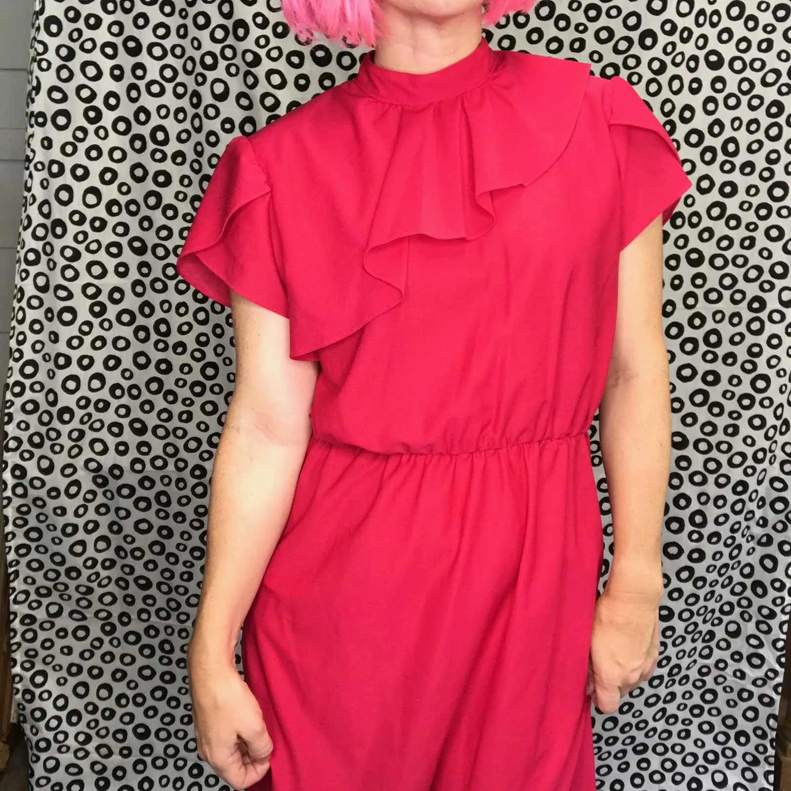 Vintage 70s 80s | Pink Ruffle Secretary Boho Dress | Size M