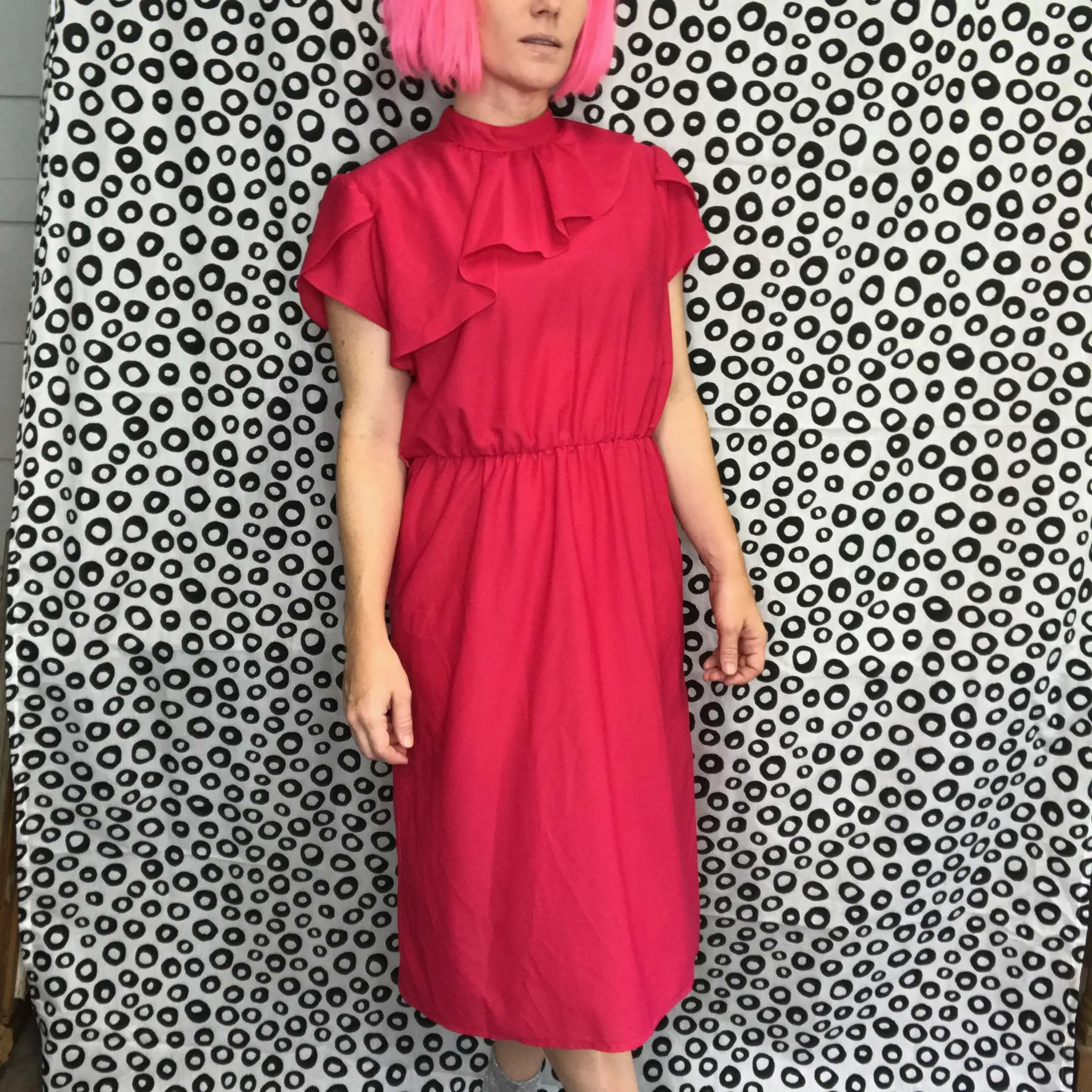 Vintage 70s 80s | Pink Ruffle Secretary Boho Dress | Size M