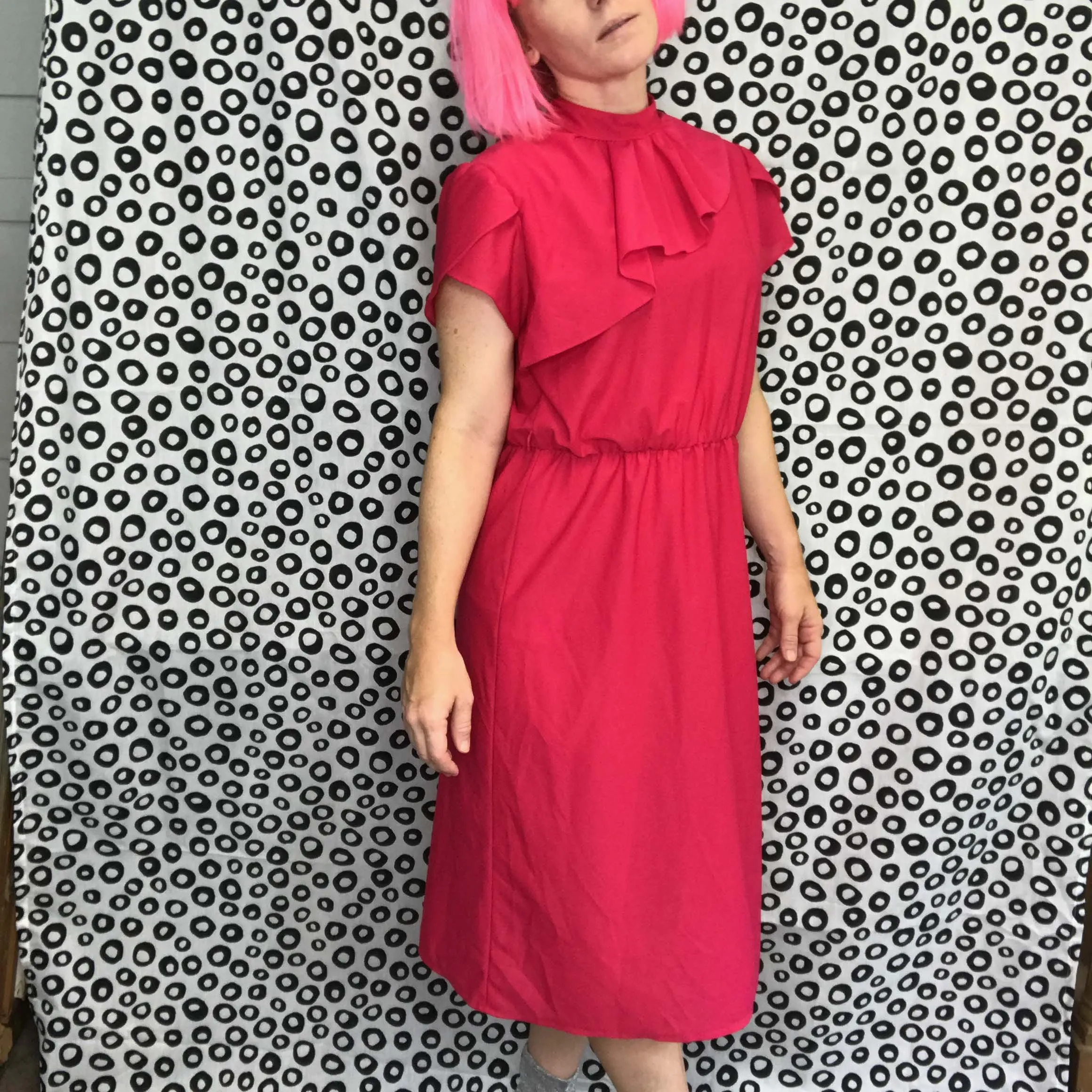 Vintage 70s 80s | Pink Ruffle Secretary Boho Dress | Size M