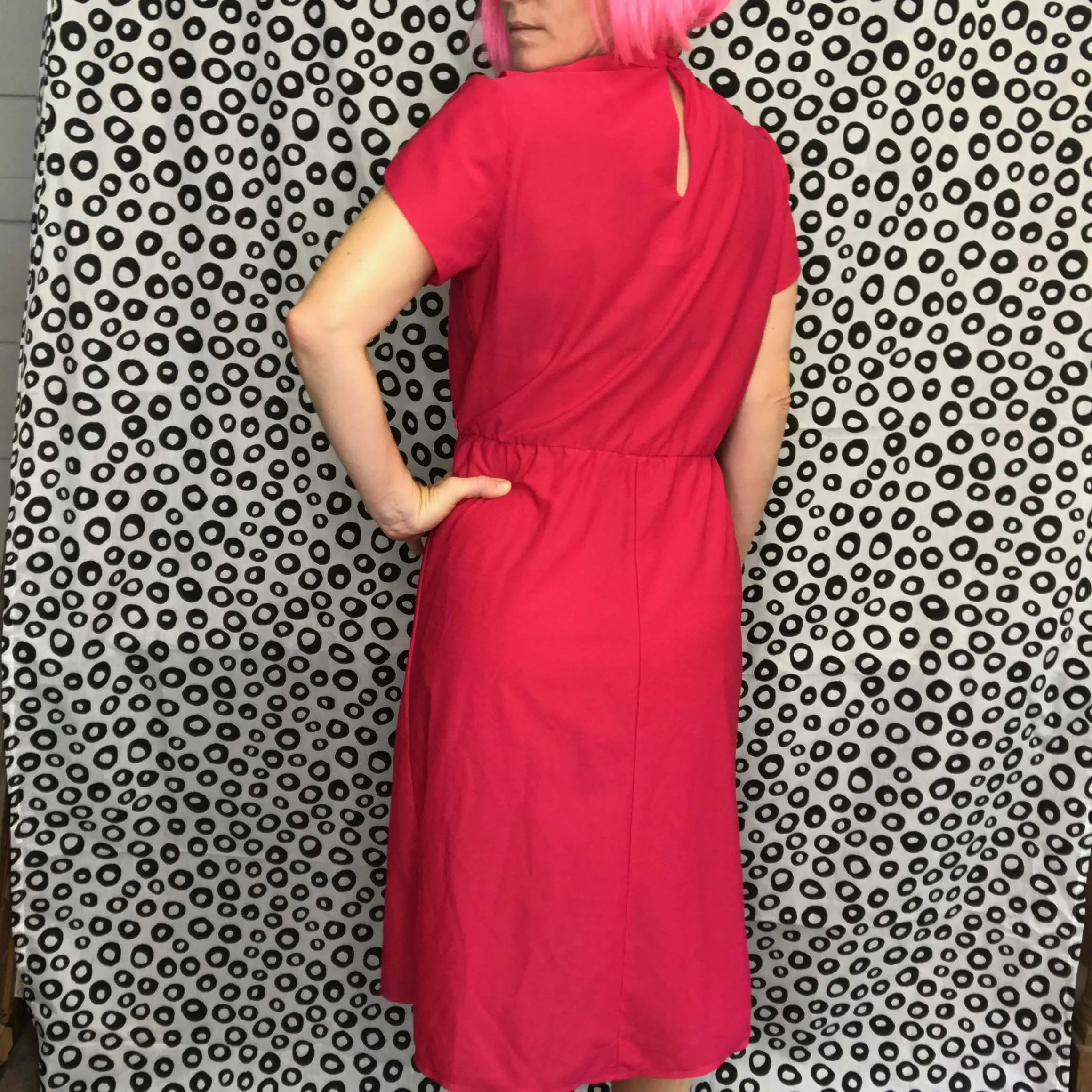 Vintage 70s 80s | Pink Ruffle Secretary Boho Dress | Size M