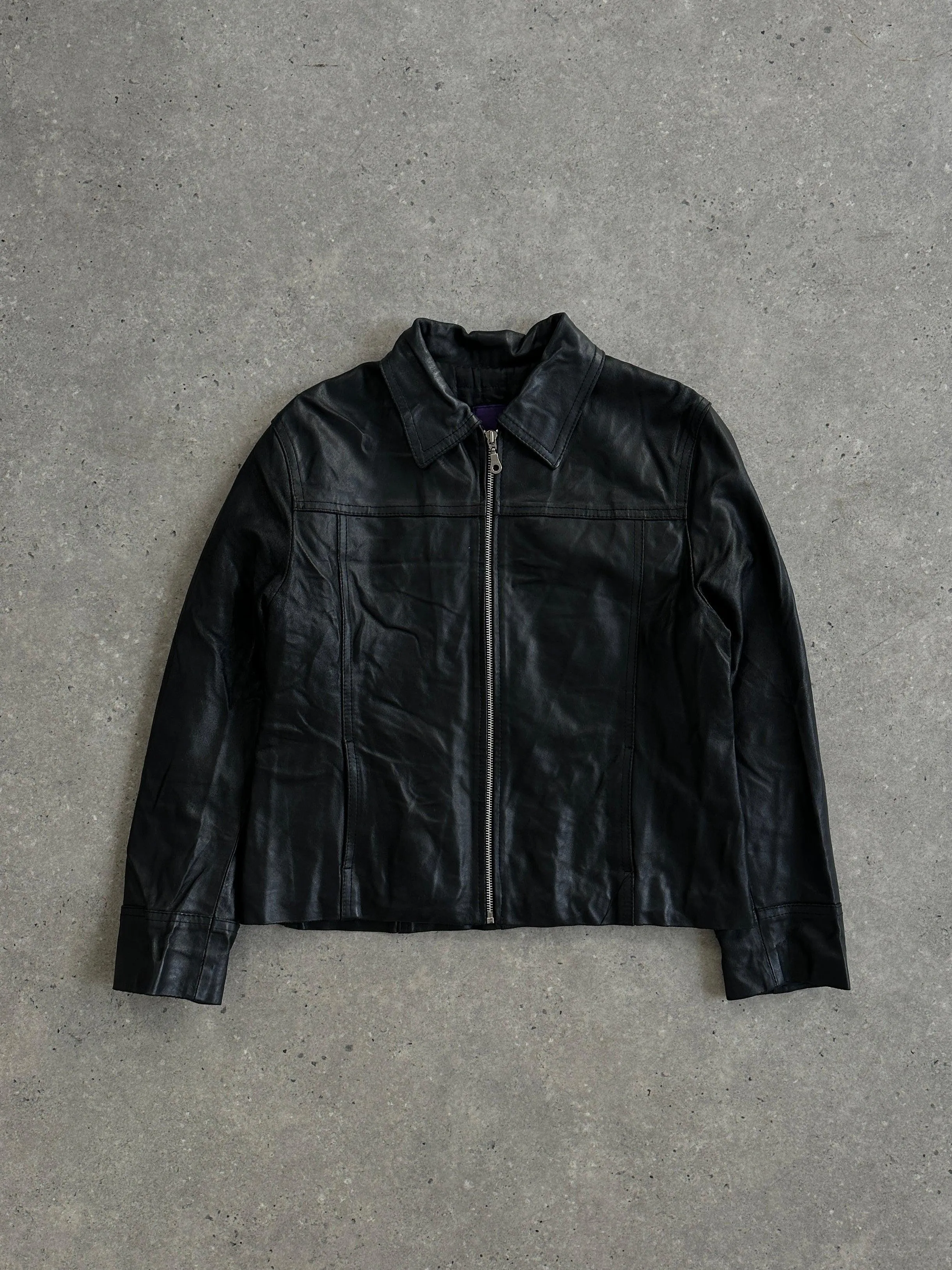 Vintage Minimal Zip Up Leather Jacket - S