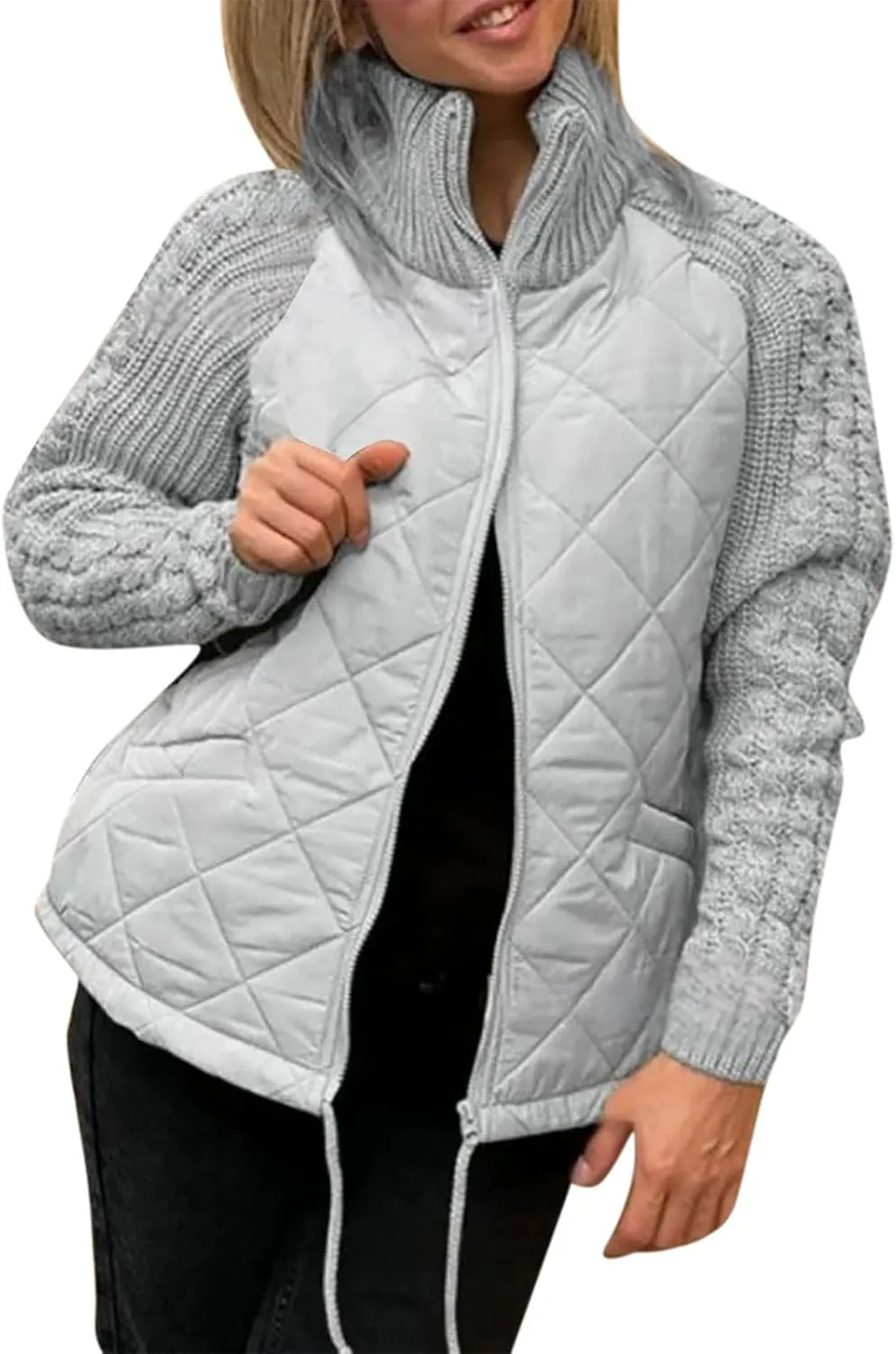 Winter Coats for Women Patchwork Plaid Quitled Jacket Casual Long Sleeve Zipper Puffer Coat 2024 Thicken Warm Outwear