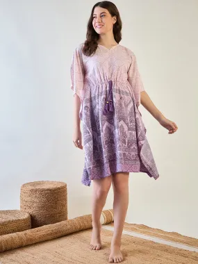 Women's Elegant Purple Patterned Kaftan Dress With Tassel - The Kaftan Company