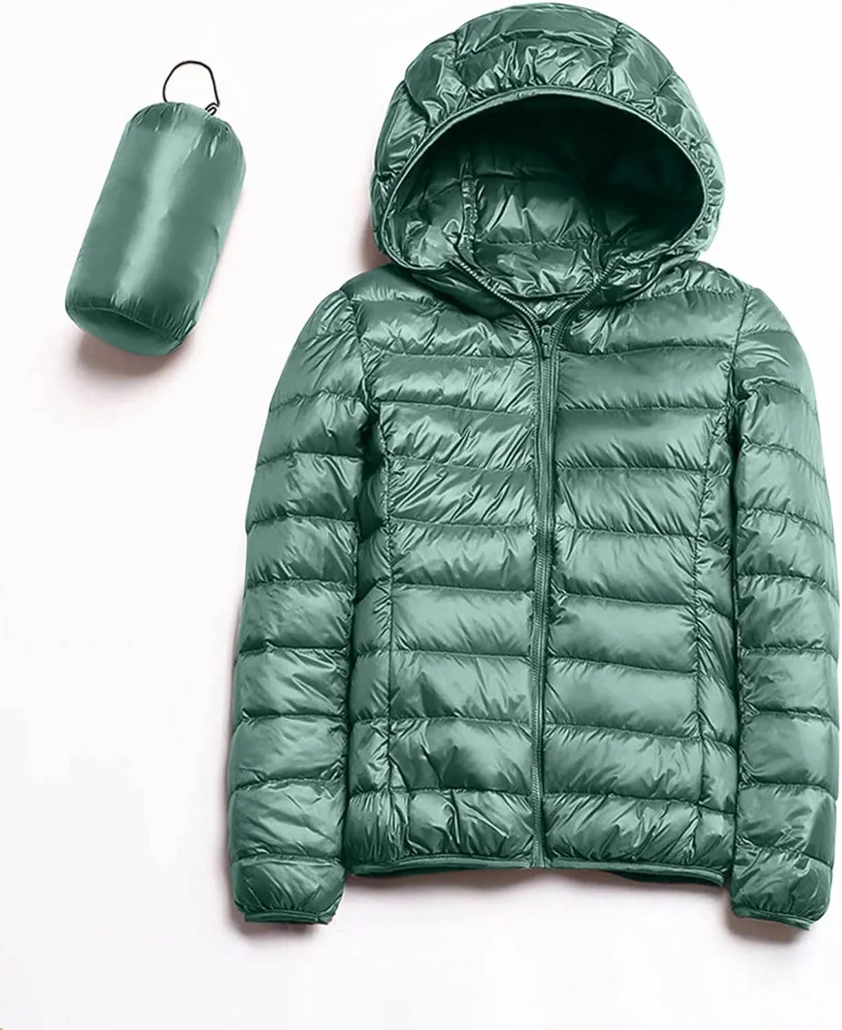 Womens Warm Hooded Down Jacket Lightweight Packable Windproof Puffer Coats Fashion Slim Cropped Long Sleeve Outwear