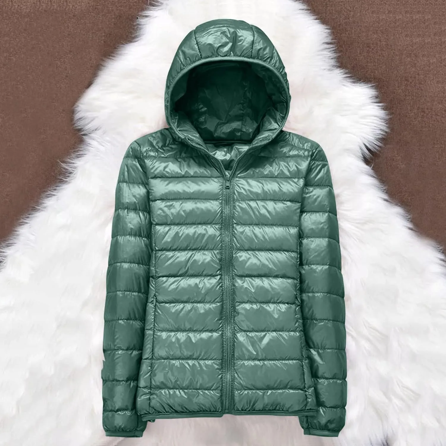 Womens Warm Hooded Down Jacket Lightweight Packable Windproof Puffer Coats Fashion Slim Cropped Long Sleeve Outwear