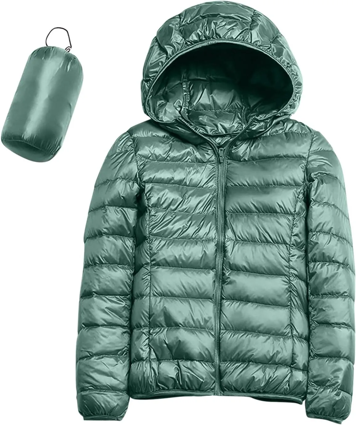 Womens Warm Hooded Down Jacket Lightweight Packable Windproof Puffer Coats Fashion Slim Cropped Long Sleeve Outwear