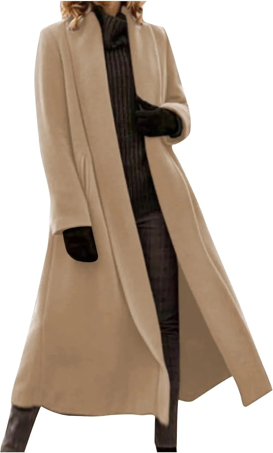 Women's Wool Pea Coat Elegant Open Front Cardigan Sweaters 2024 Fall Winter Trendy Plus Size Long Overcoat w/Pockets