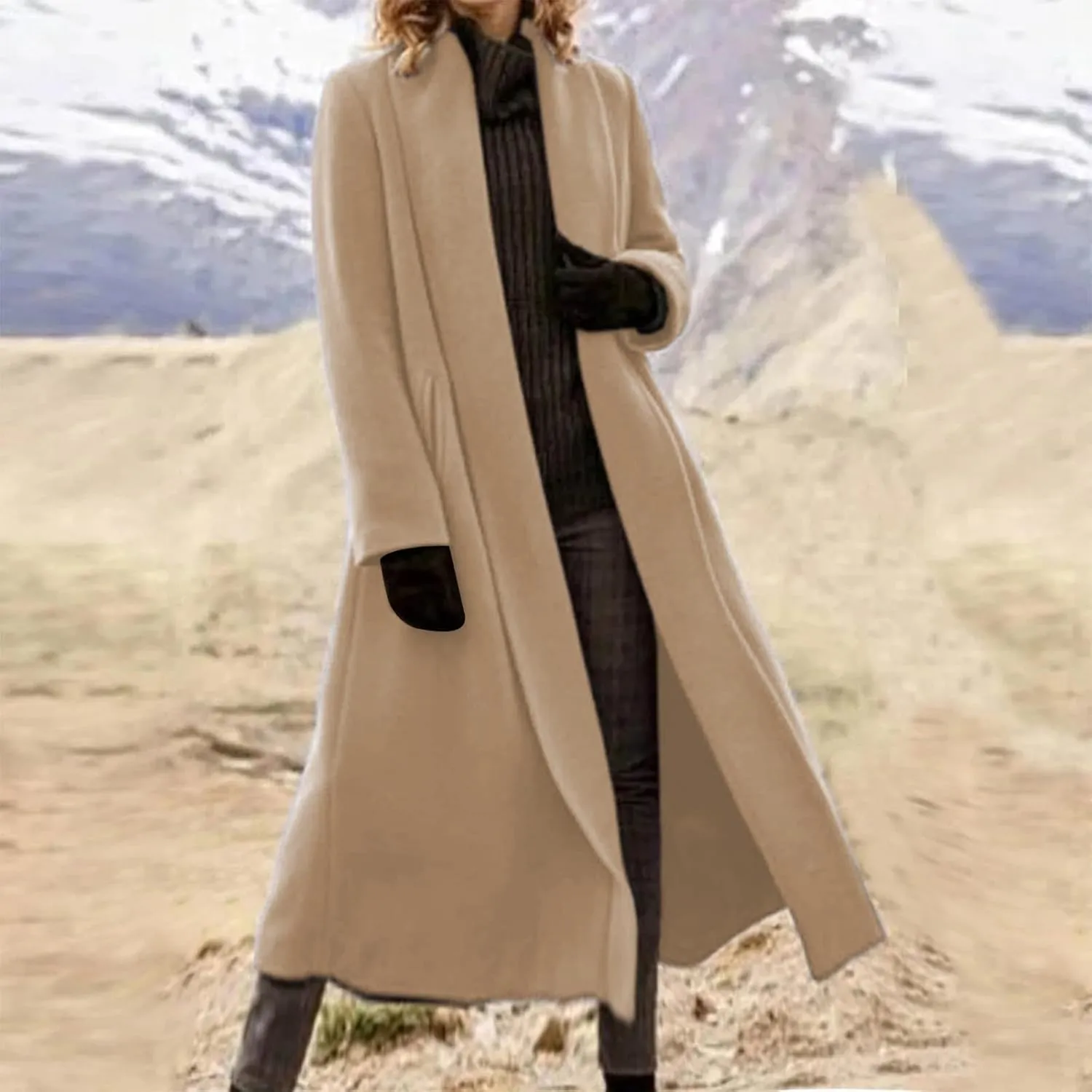 Women's Wool Pea Coat Elegant Open Front Cardigan Sweaters 2024 Fall Winter Trendy Plus Size Long Overcoat w/Pockets